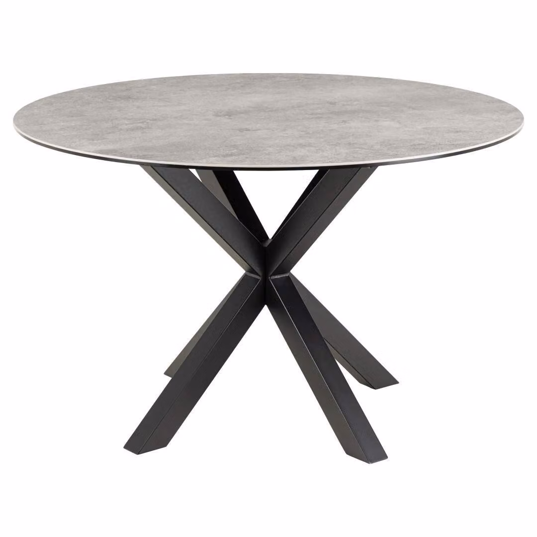Tavolo da pranzo rotondo Heaven, piano in Vetroceramica grigia, base a croce nera, Ø119x75,5 cm