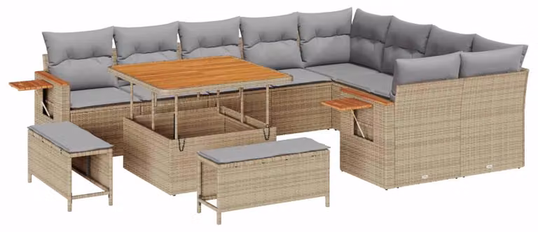 Set Divano da Giardino 12 pcs Beige polyrattan