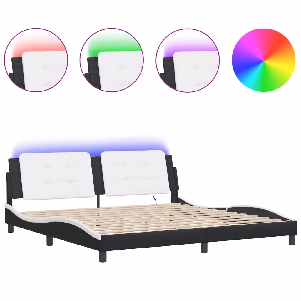 vidaXL Giroletto Zadar con LED e porta USB senza materasso, Nero e Bianco, 200 x 200 cm – 2
