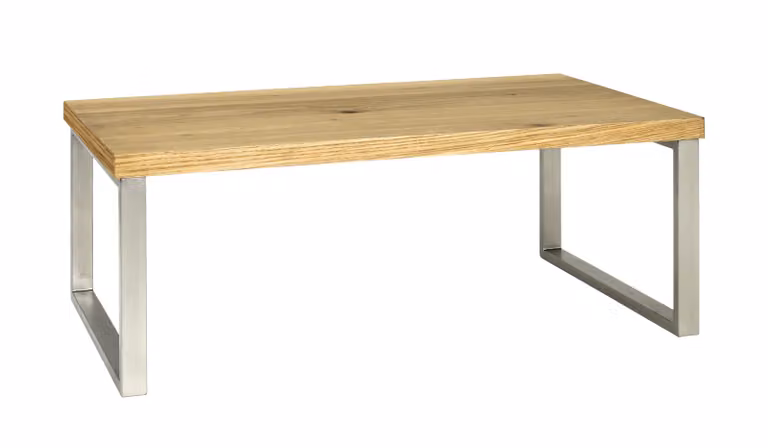 Tavolino HAKU, finitura acciaio inossidabile, legno di quercia - Impiallacciatura in legno massello, MDF, metallo, struttura a nido d'ape, dimensioni: 100x38x60 cm