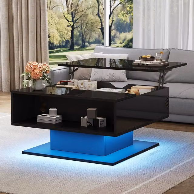 Tavolino idraulico - Xylo - 80x77cm design geometrico nero