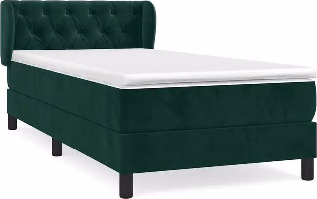 Letto singolo | Letto per adulti | Giroletto a Molle con Materasso Verde Scuro 80x200 cm Velluto
