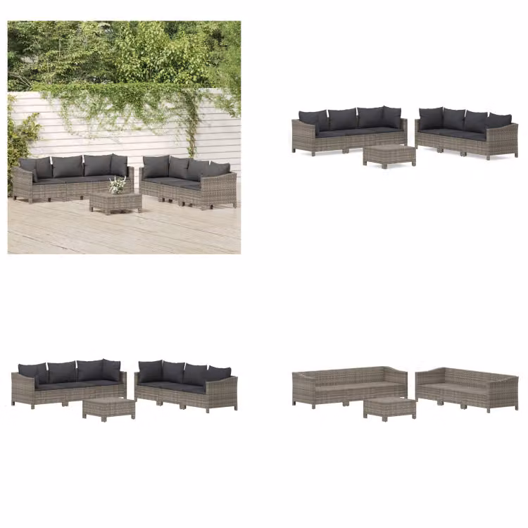 vidaXL Set salotto da giardino 7 pezzi con cuscini in poly rattan grigio - Set salotto da giardino - Set salotto da giardino - Set arredamento da giardino