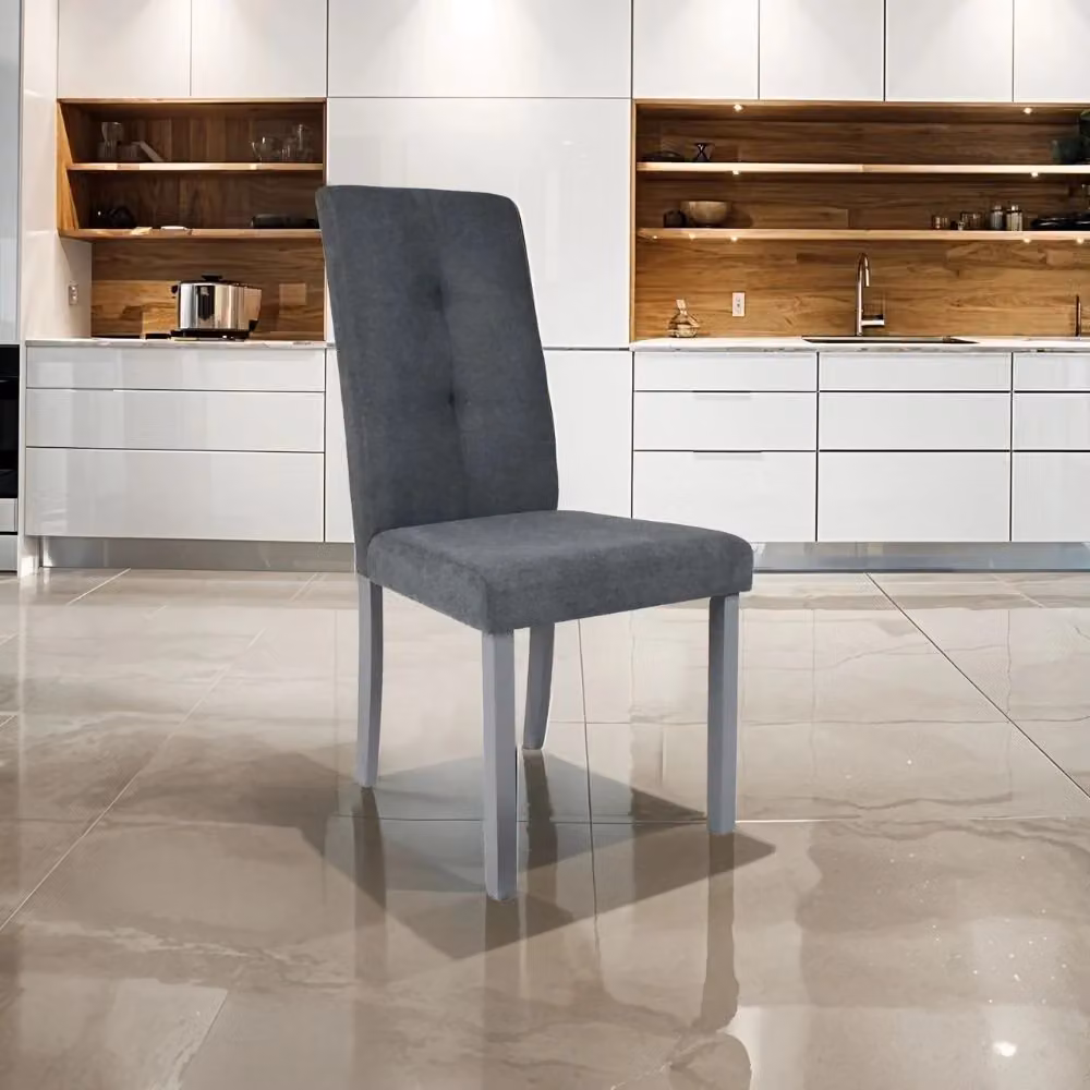 Set di 2 sedie Eric moderne in legno grigio con seduta in tessuto grigio – 2