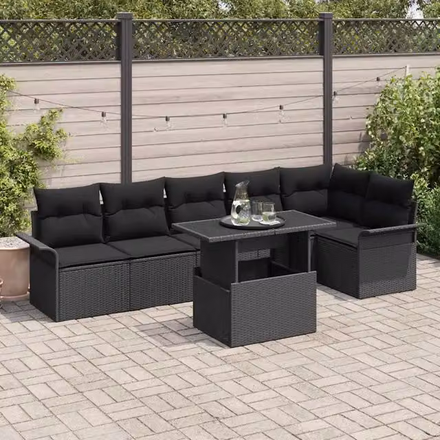 Set Divano da Giardino 7 pz Nero polyrattan 3348299