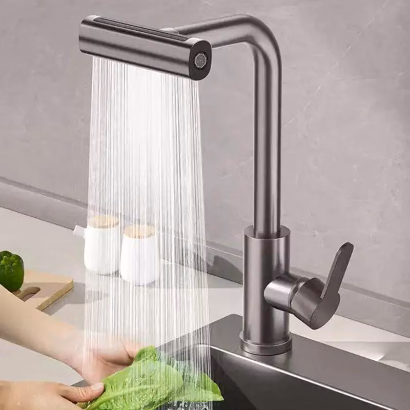 Rubinetto da cucina - Rubinetto estraibile - Orientabile a 360° - Miscelatore monocomando caldo/freddo - Installazione a foro singolo - Acciaio inossidabile - Grigio canna di fucile