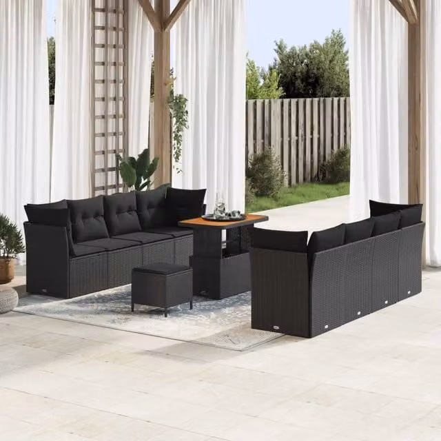 Set Divano da Giardino 11 pz 8-Numero di posti Nero polyrattan 3363409