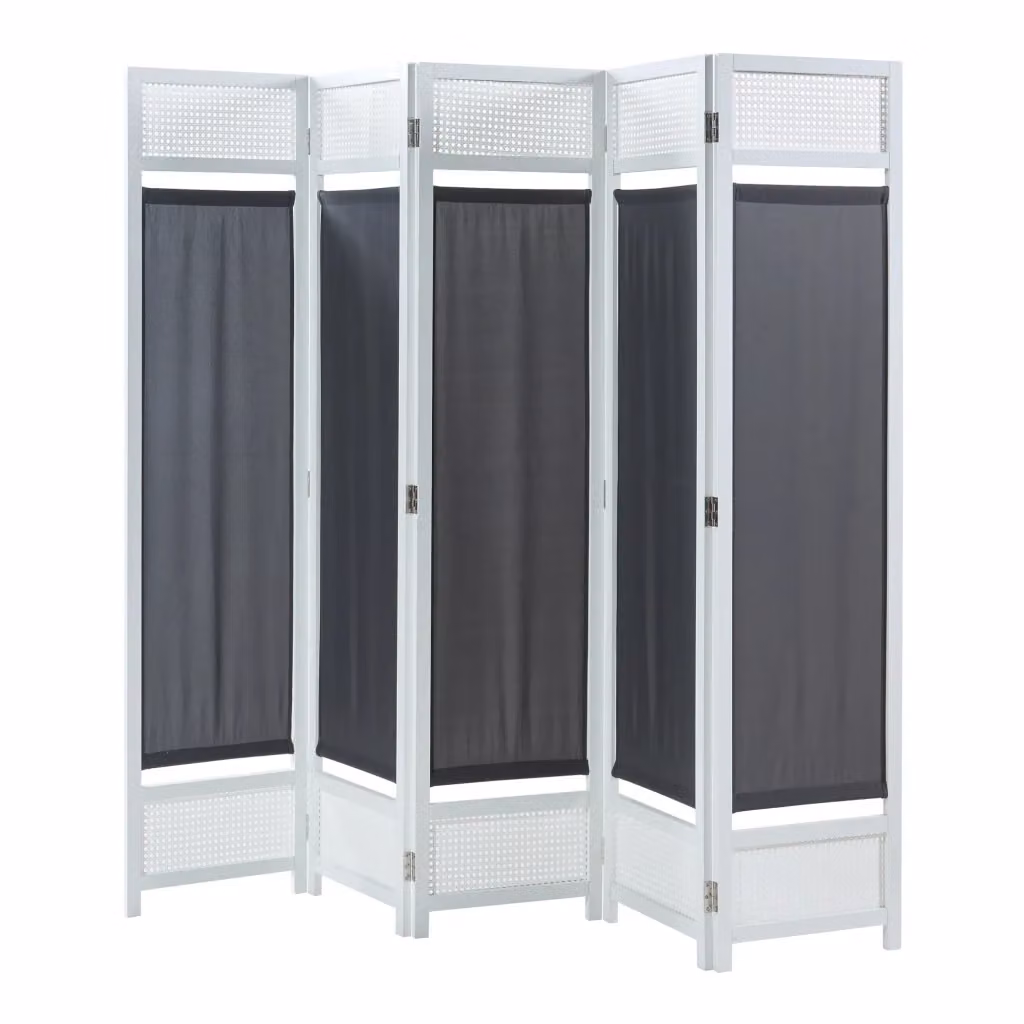 Paravento Pieghevole Dorotea en.casa con 5 Pannelli per Interni, Bianco e Grigio Scuro, L: 200 cm, H: 170 cm – 2
