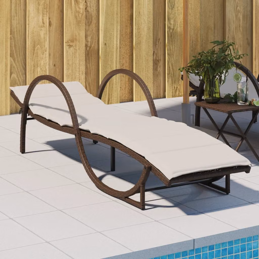 vidaXL Lettino Prendisole in Polyrattan Marrone con Cuscino e Poggiatesta Regolabile L: 199 cm, P: 60 cm, H: 42 cm