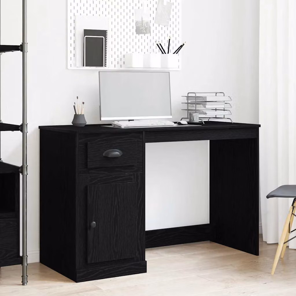 Scrivania vidaXL in legno MDF nero per ufficio o soggiorno L: 115 cm, P: 50 cm, H: 75 cm