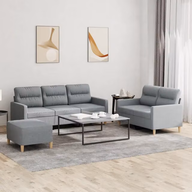 Set di Divani 3 pz con Cuscini Grigio Chiaro in Tessuto 3201608