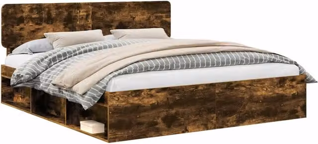 Letto matrimoniale | Letto per adulti | Struttura del letto Rovere fum¨¦ 200 x 200 cm Pino massello