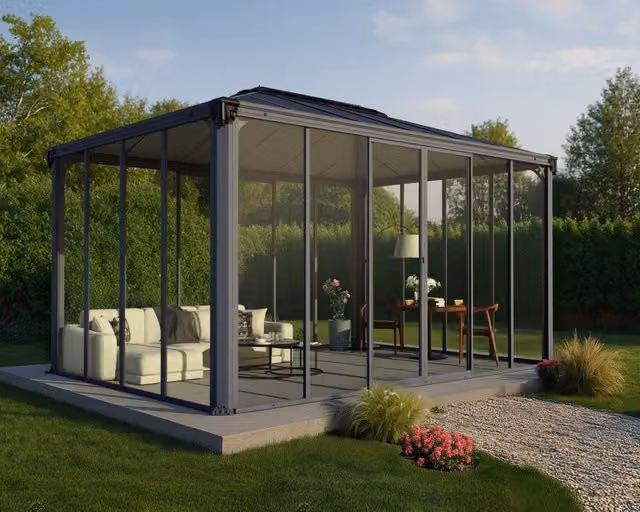 Gazebo Chiuso Ledro in Alluminio e Policarbonato Grigio L: 300 cm, P: 430 cm