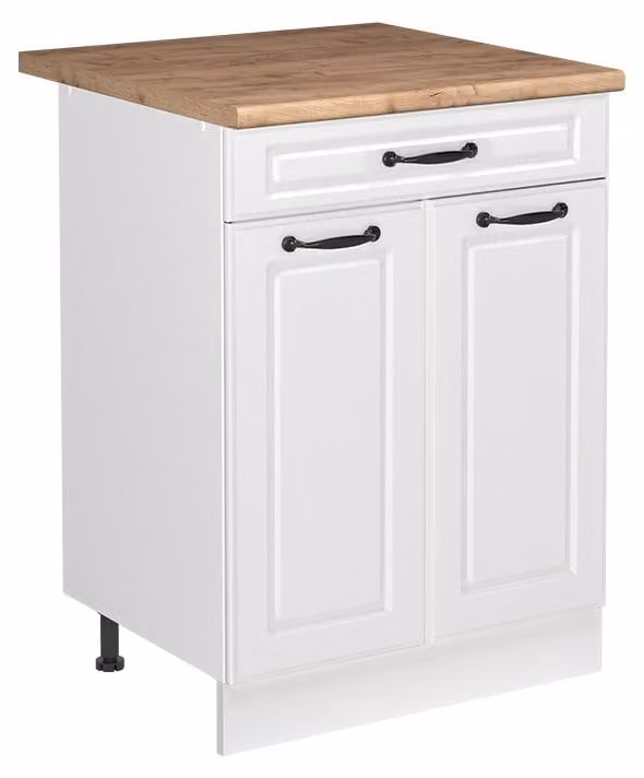 Mobile lavello cucina Vicco R-Line Bianco country/Bianco 60 cm piano di lavoro Rovere dorato, Model 73037