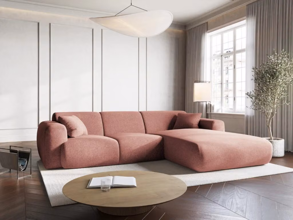 Divano angolare destro Nolio Cosmopolitan Design a 4 posti in ciniglia rosa L 260 cm x P 170 cm x H 72 cm – 2