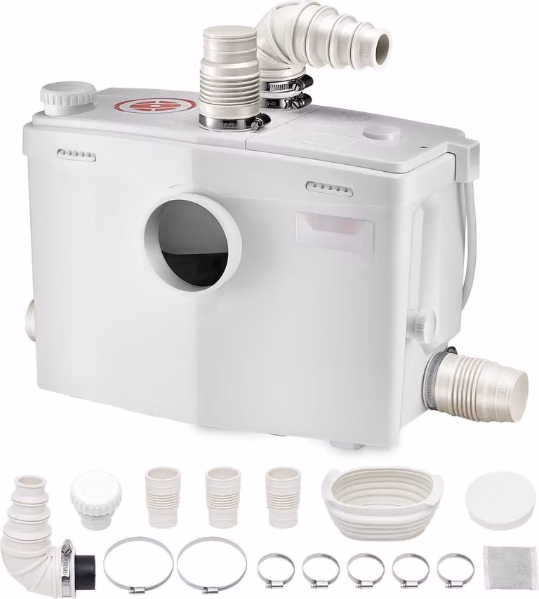 Impianto di sollevamento delle acque reflue - Pompa per acque sporche - 1200 W - Portata 180 l/min - Prevalenza 10 m - 4 ingressi acqua - Per WC, doccia, lavandino, vasca da bagno, lavanderia, cantina