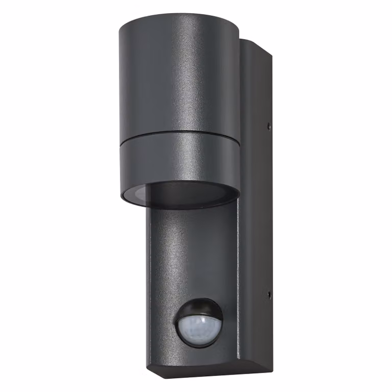 LEDVANCE ENDURA CLASSIC ISIDOR W S Lampada da esterno, applique, GU10, grigio scuro, alluminio, installazione semplice, illuminazione indiretta, classe di protezione IP65, sensore di luce diurna, rilevatore di movimento