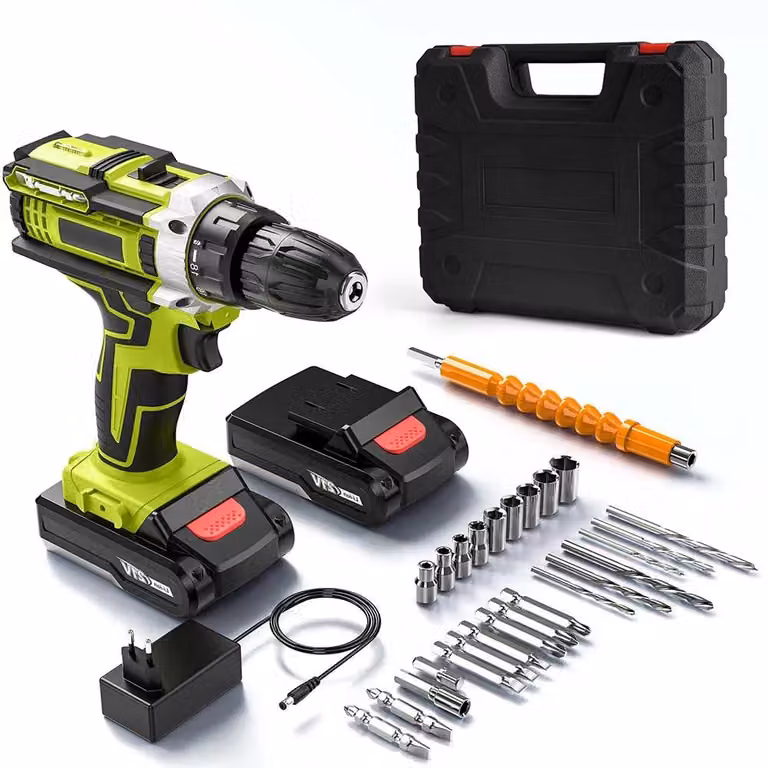 Trapano avvitatore a batteria - 32/48 Nm - Avvitatore a batteria - 1350 giri/min - 2 velocità - con 2 batterie - per uso domestico e fai-da-te - colore nero