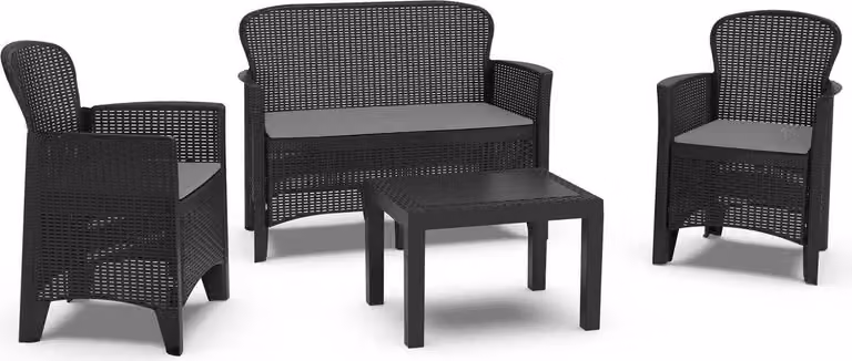 Set da salotto per esterni Ostuni, seduta in rattan con cuscini, 100 % Italia, antracite