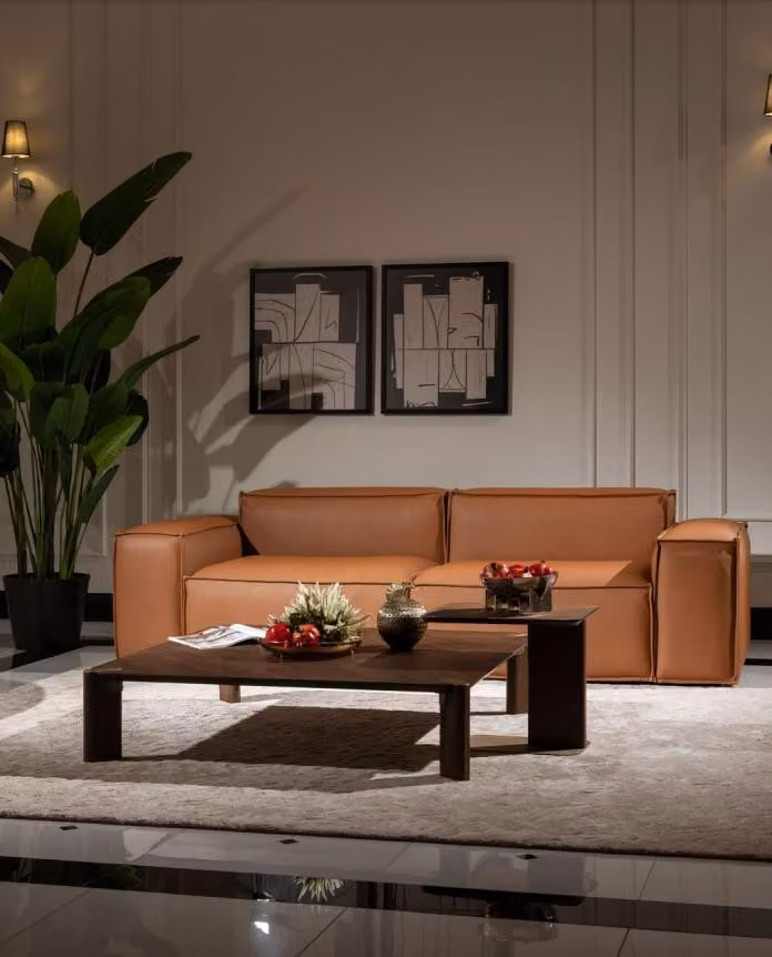 Luxus Dreisitzer Sofa 3 Sitzer Braun Polstersofa Couch Kunstleder