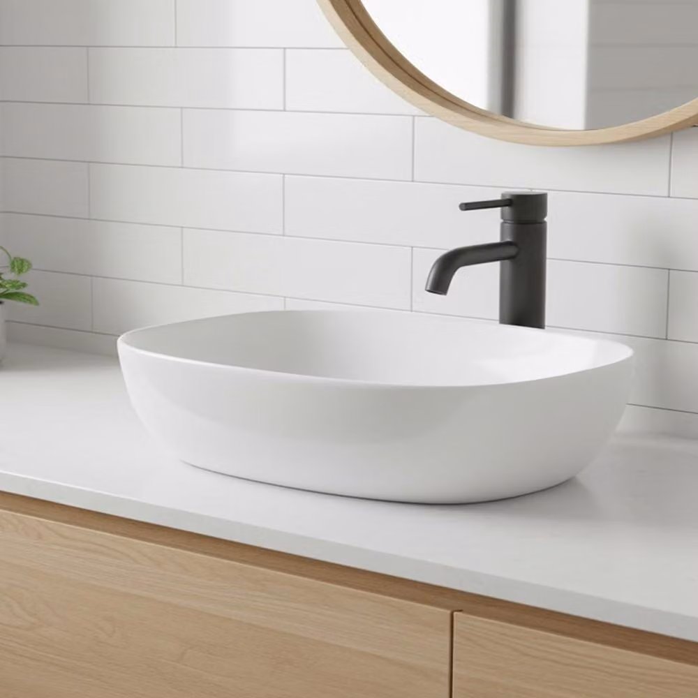 Lavabo da appoggio 1 vasca in Vetroceramica per bagno 50x38 bianco lucido – Modello LAV39350