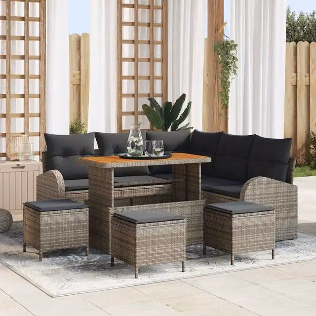 Set Divano da Giardino 9 pz 8-Numero di posti Grigio 3364353