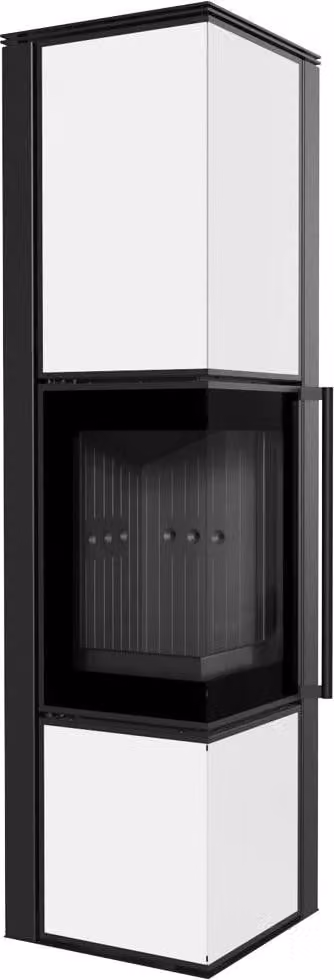 Stufa in acciaio KRATKI TORA/L 8 kW Ø 150 Pannello in vetro bianco rivestimento nero con porta a molla