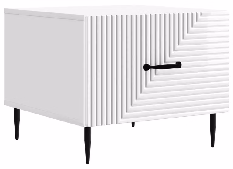 Tavolino da salotto bianco lucido con cassetto, dimensioni 49x50x40 cm
