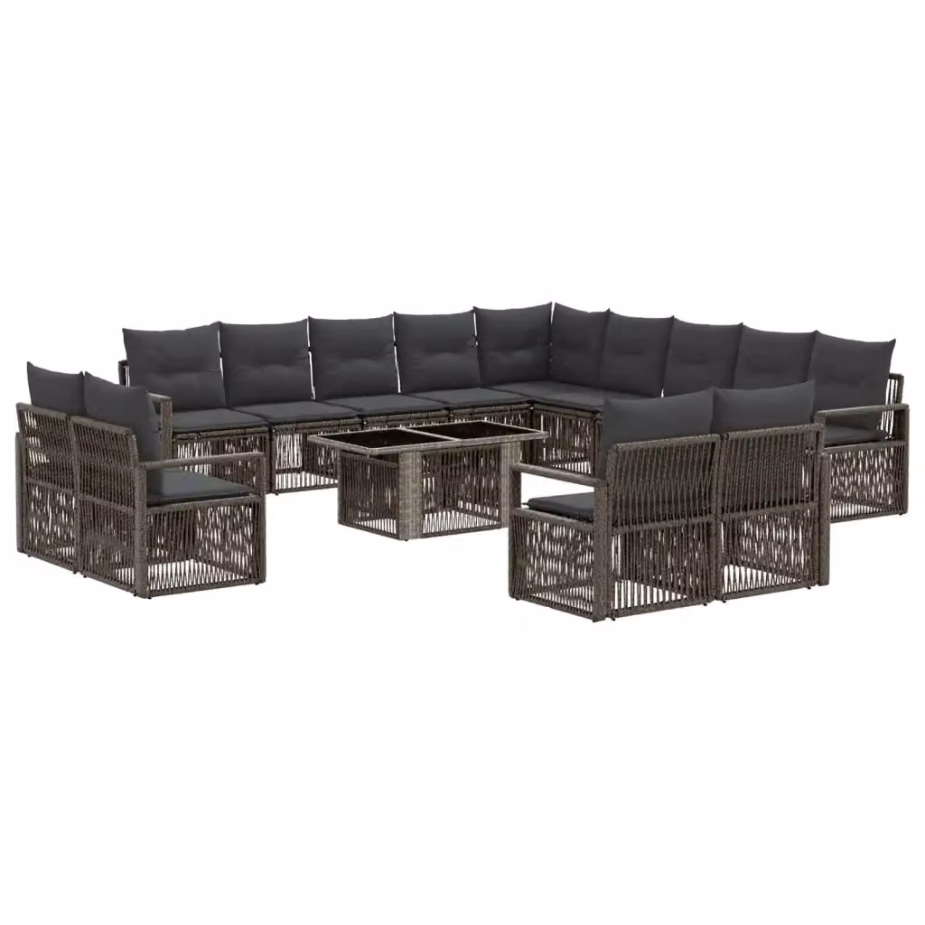 Set Divano da Giardino a L con Polyrattan e Tavolino da Esterno vidaXL, Grigio e Antracite, 14 Pezzi con Cuscini e Coperture Rimovibili – 2