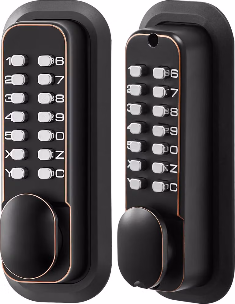 SucceBuy Serratura meccanica con codice a doppia chiave (codice da 4 a 7 cifre), serratura senza chiave con pomello e chiusura automatica, adatta per porte d'ingresso e garage, colore bronzo oliato