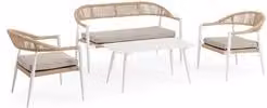 Set da esterno moderno Bizzotto JANDIA per 4 persone in alluminio e poliestere bianco e beige con cuscini inclusi