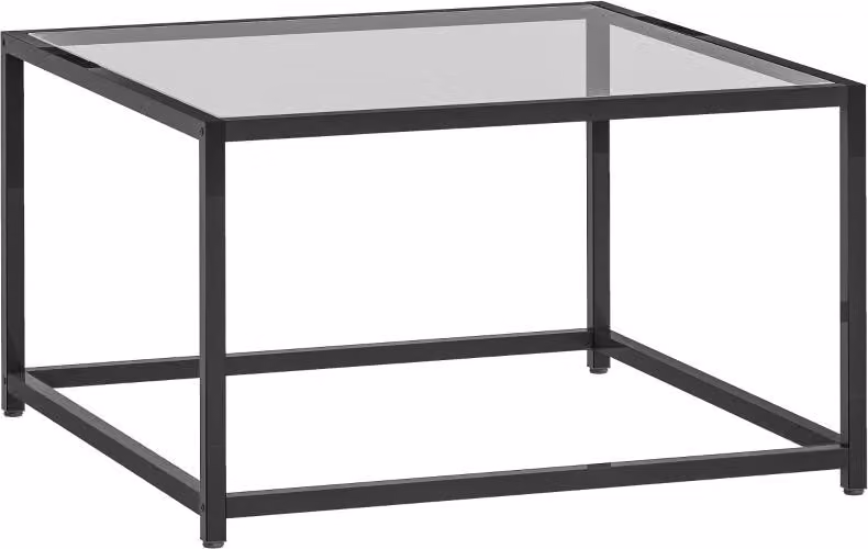 Fortuna Lai Tavolino quadrato Comodino con piano in vetro temperato, tavolino con gambe in acciaio 68 x 68 x 39 cm Nero
