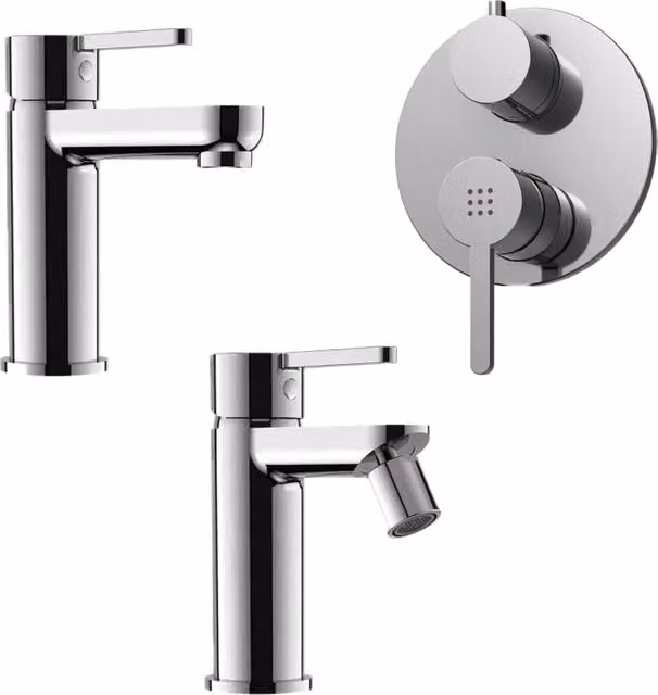 Set miscelatore lavabo e bidet senza scarico ed incasso doccia con deviatore in ottone cromato | Virna