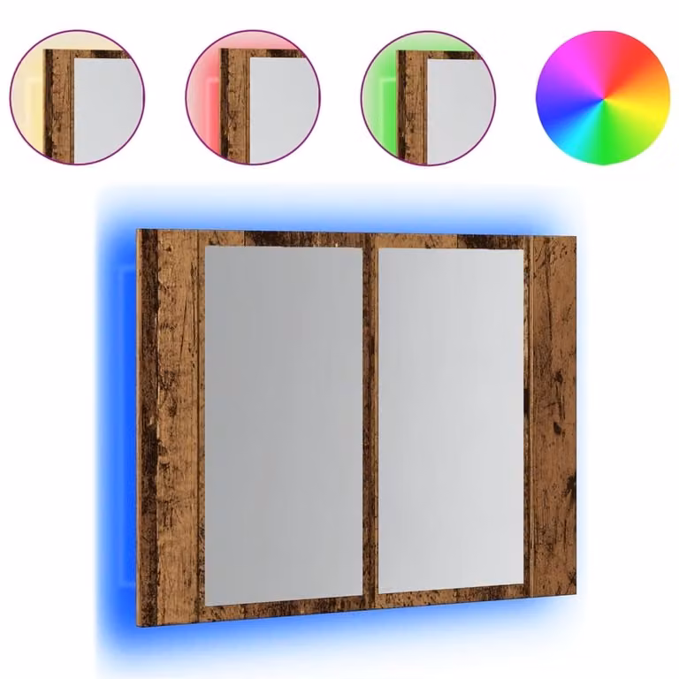 Mobile Specchio LED Legno Antico 60x12x45 cm Legno Multistrato