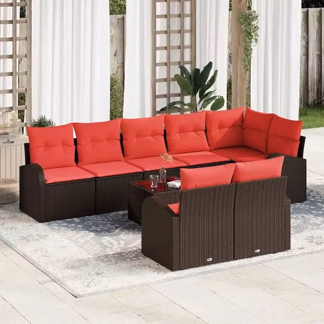 Set Divano da Giardino 9 pz Marrone polyrattan 3346104