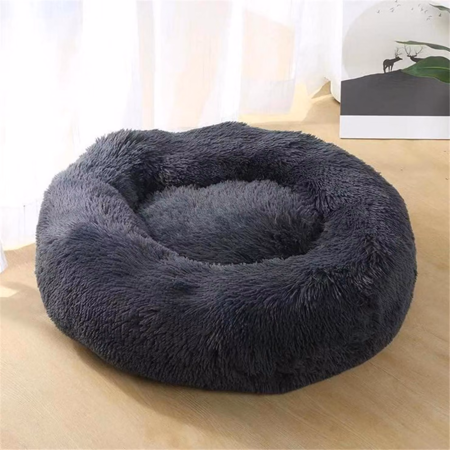 Cuccia per cani, cuccia per gatti, morbida, rotonda, in peluche, 80 cm, grigio scuro