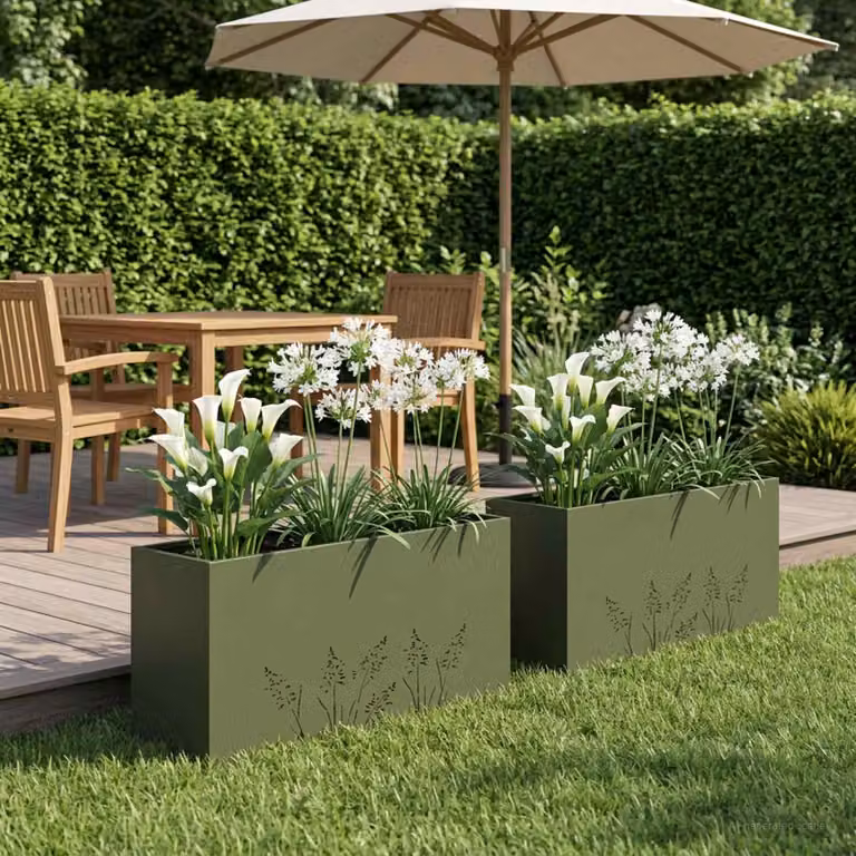 Set di 2 vasi da giardino vidaXL in metallo colore verde, L: 100 cm, P: 20 cm, H: 49 cm