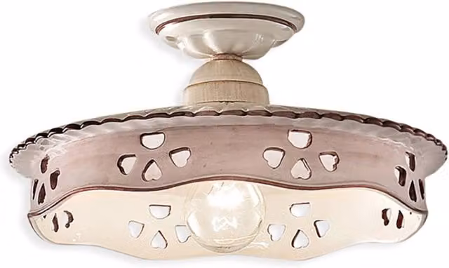 Plafoniera Classica Alessandria Ceramica Bianco Sfumato Oro Decorato 1 Luce E27