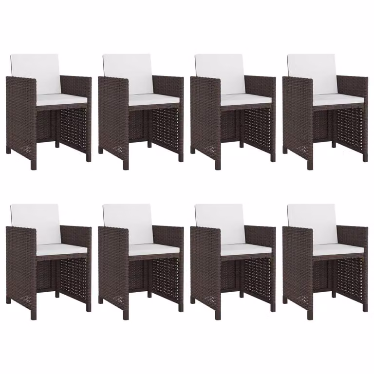 set da pranzo da giardino 9 pezzi con cuscini in poly rattan marrone
