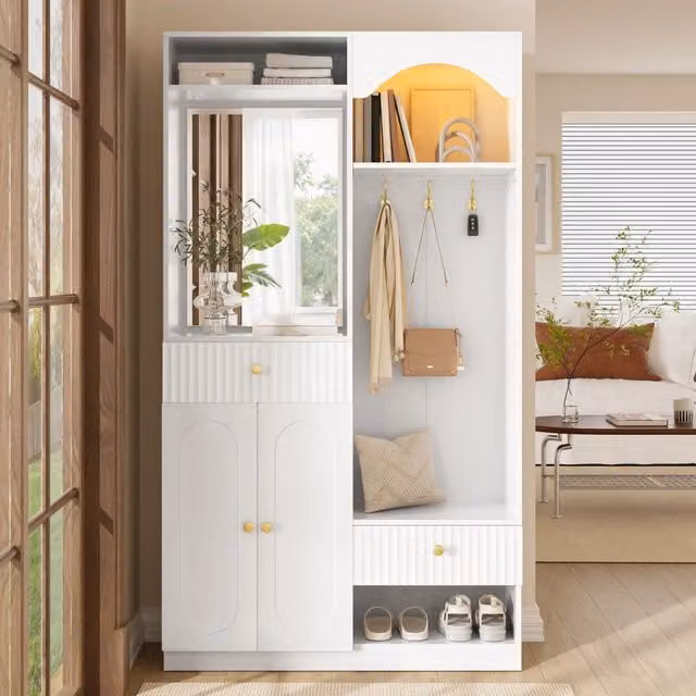 Guardaroba Ingresso con Specchio, Panca e Scarpiera ¨C MINIMAL ¨C Bianco