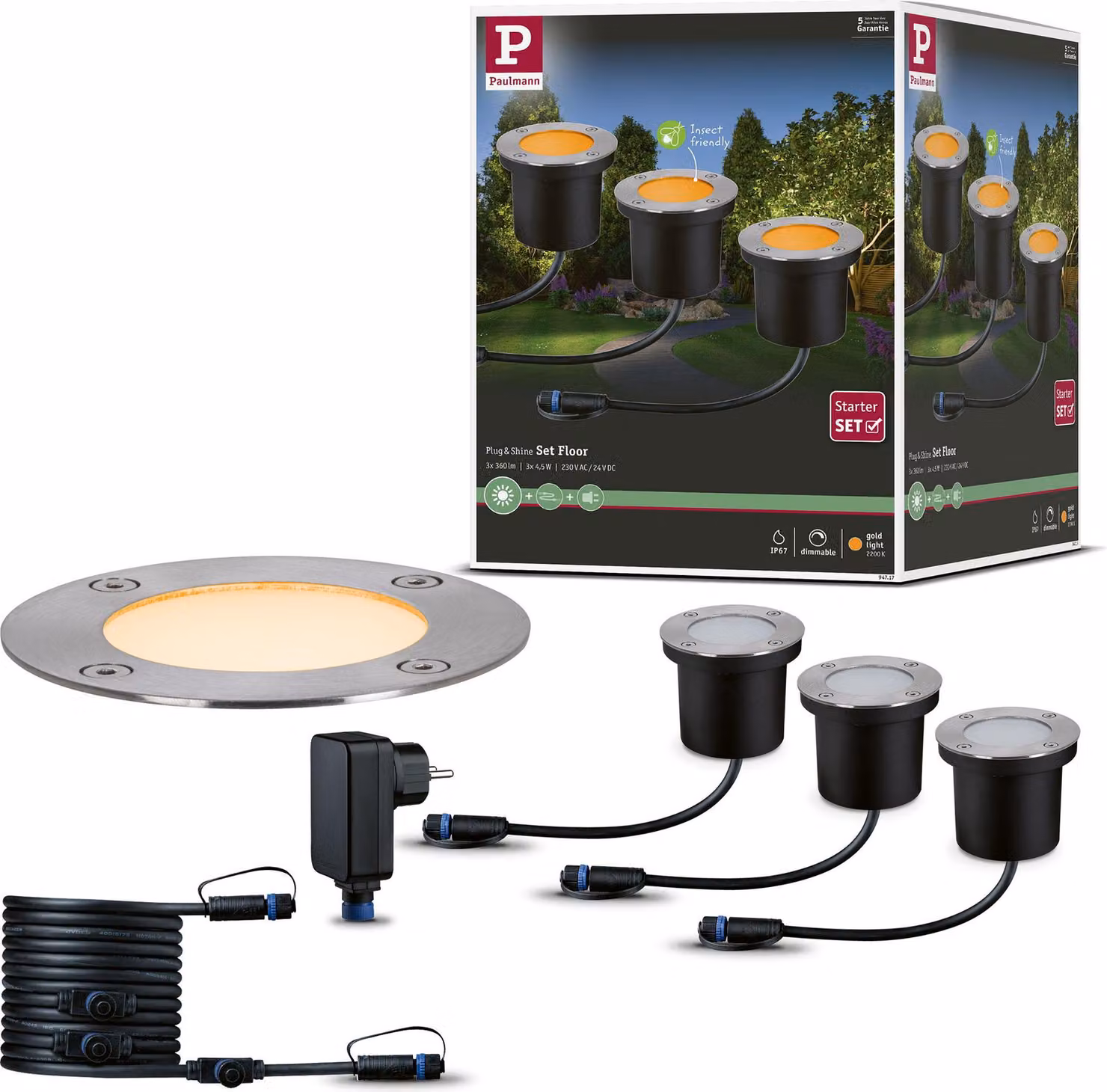 Paulmann Plug & Shine Luce da incasso a pavimento a LED Set di base per pavimenti insettifugo