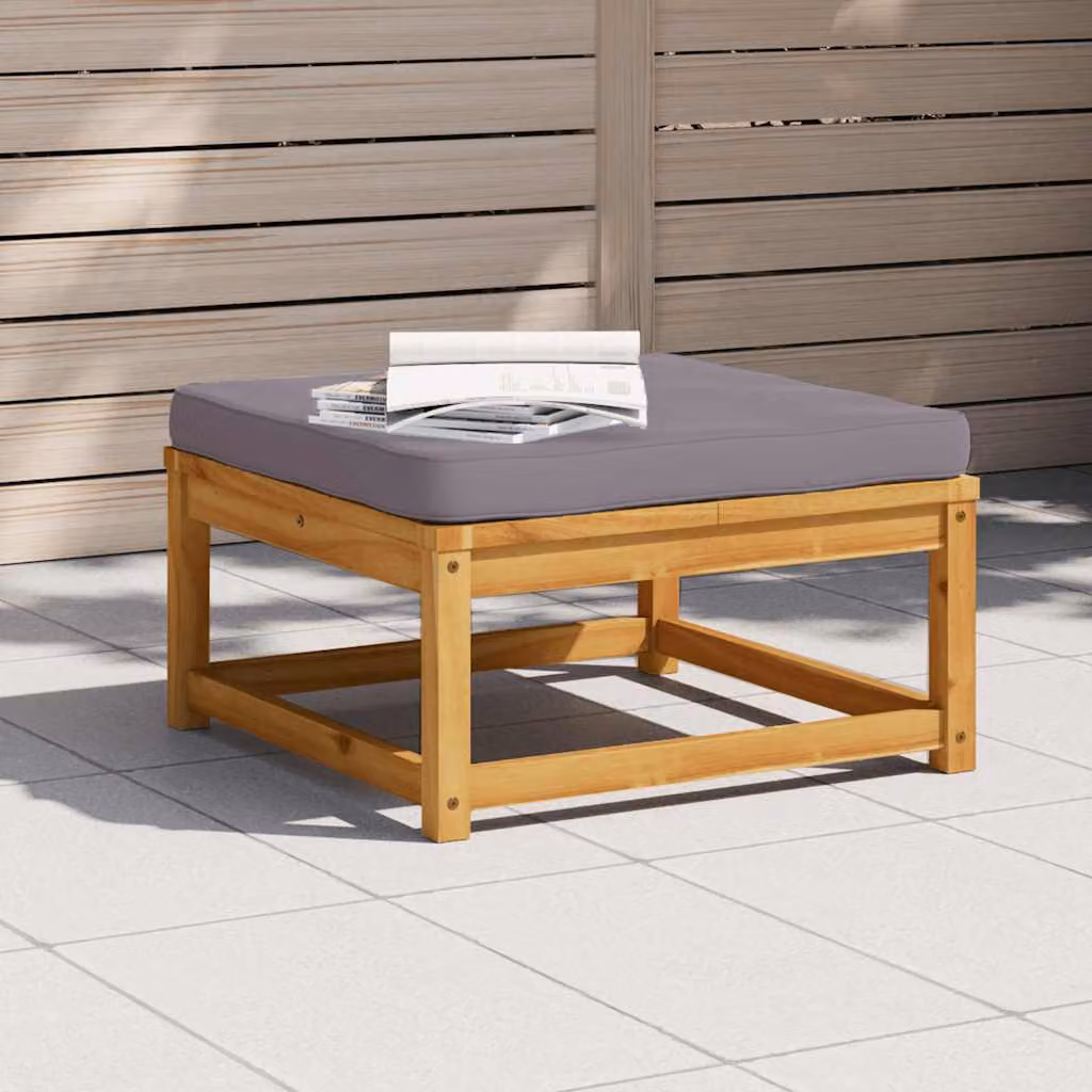 vidaXL Poggiapiedi da Giardino in Legno di Acacia con Cuscini, Marrone e Grigio