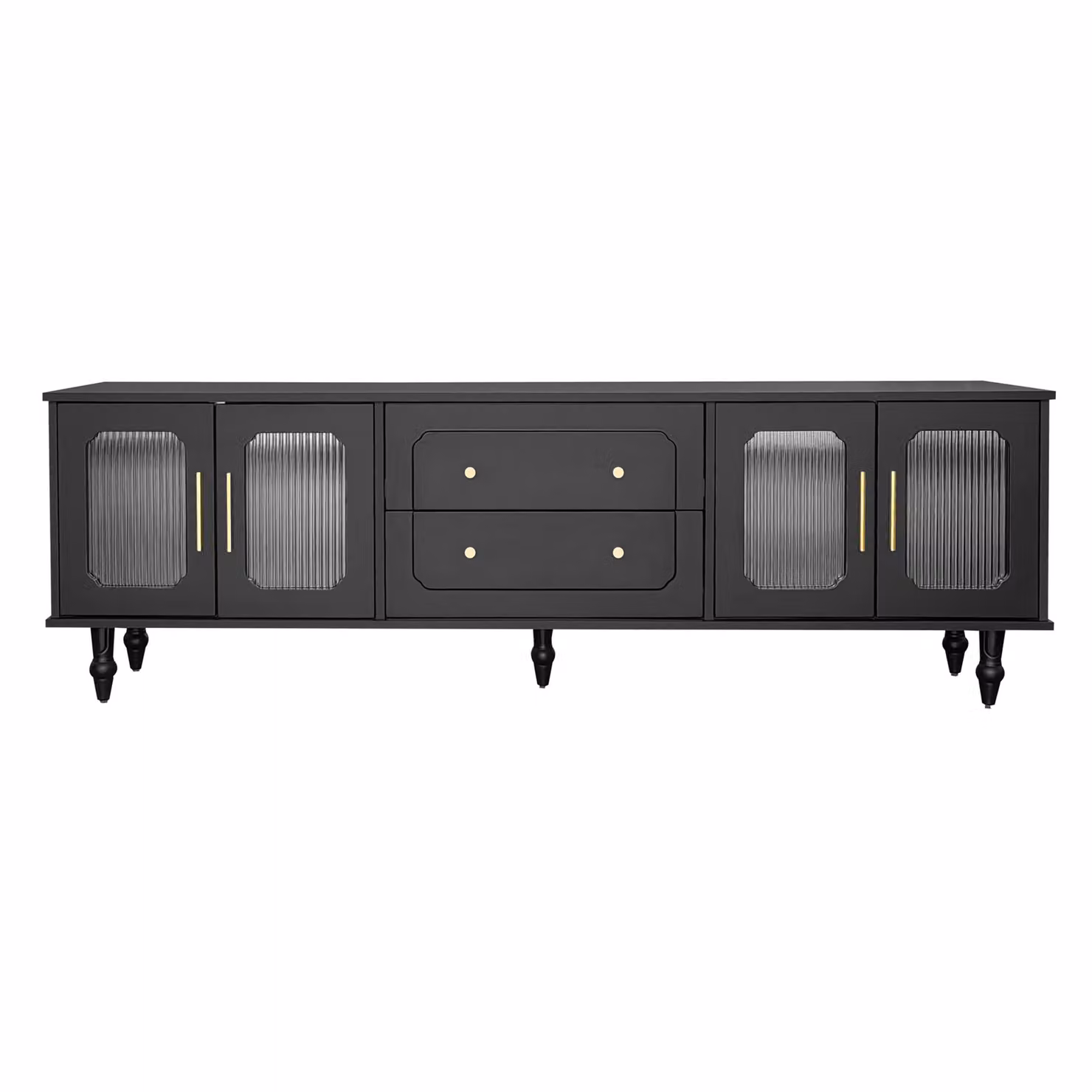 Mobile Porta TV Retro GL Store Nero con Vetro e Legno, L: 175 cm, P: 38 cm, H: 55,5 cm – 2