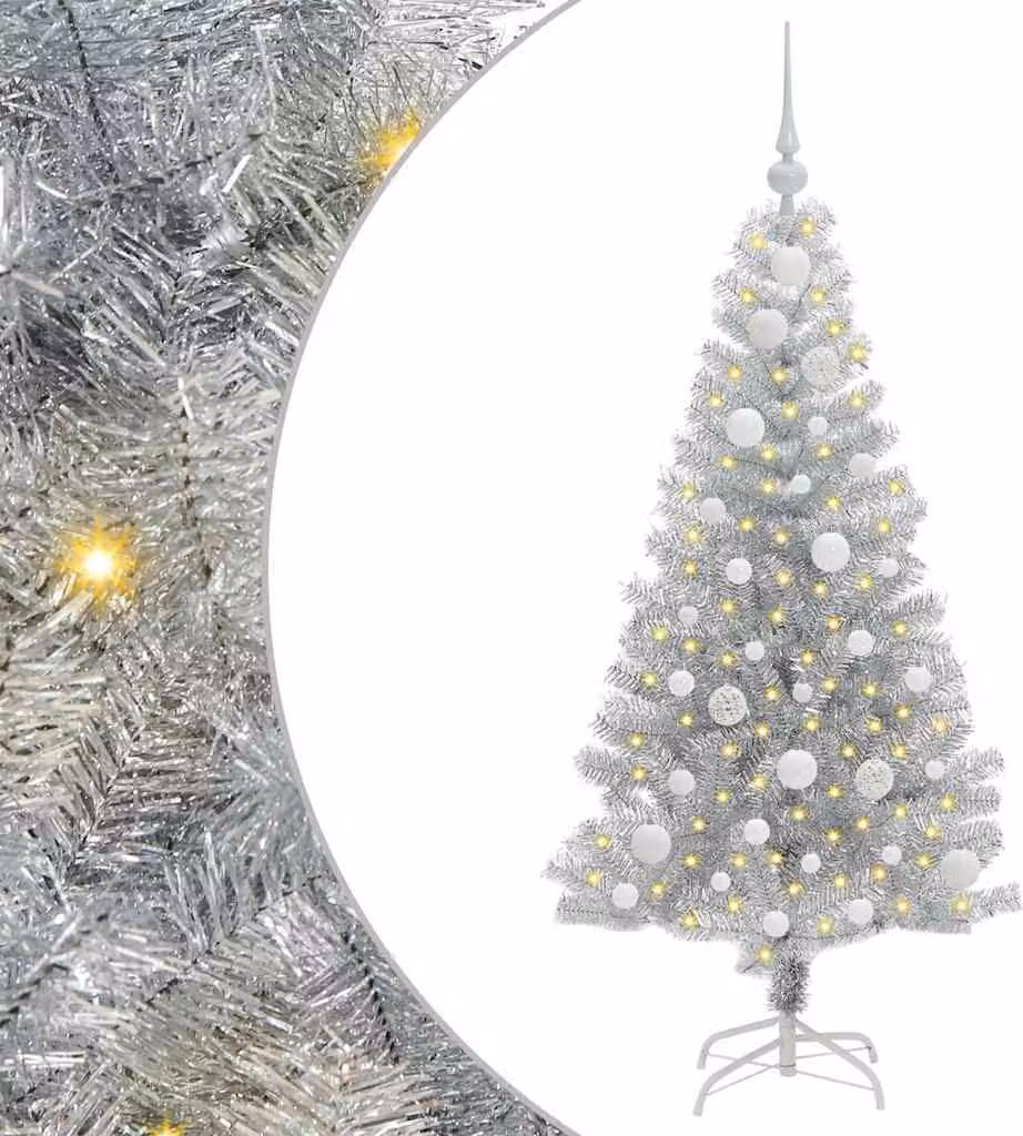 Albero di Natale con 150 LED con supporto Argento 120 cm PET