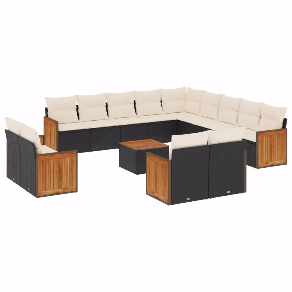 Set di Divani da Giardino vidaXL a Forma di U in Polyrattan Nero con Cuscini e Tavolino da Esterno – 2