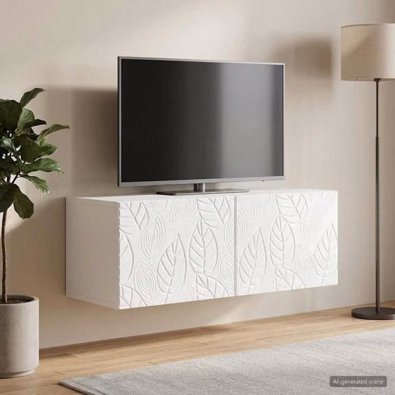 vidaXL Mobile Porta TV da Muro Bianco Lucido L: 98 cm, P: 41 cm, H: 30 cm