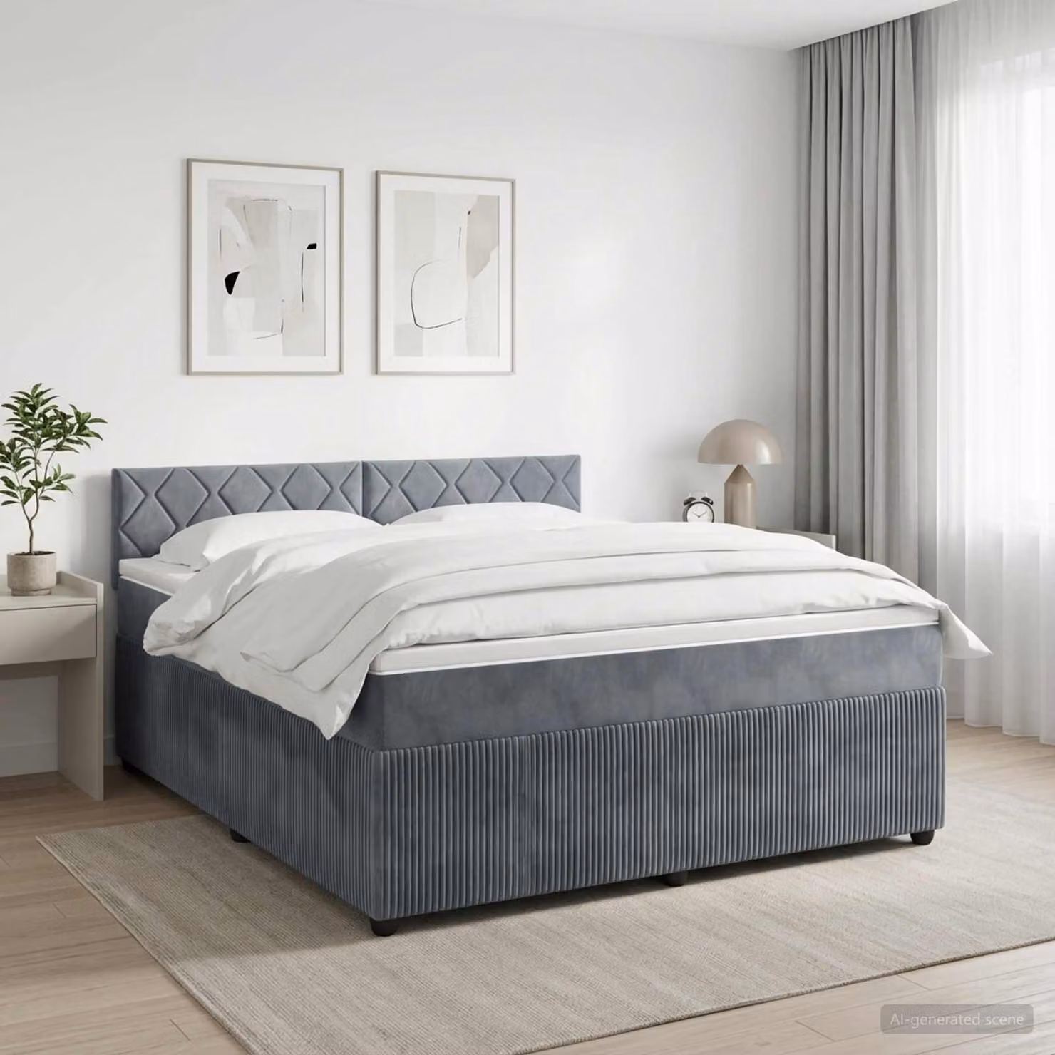 Letto box spring con materasso ibrido vidaXL in tessuto grigio scuro L/P/H: 140 x 190 x 100,5 cm