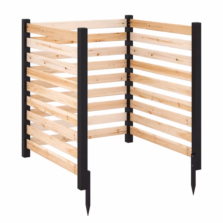 COSTWAY Set da 3 elementi per recinzione da giardino, recinzione 98x107 cm con 4 pali in legno, recinzione frangivista in legno di abete, recinzione a lamelle ad incastro, recinzione frangivista autoportante naturale