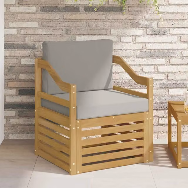 Divano da esterno moderno Design In con struttura in legno di acacia e rivestimento in tessuto bianco e grigio per giardino e terrazza