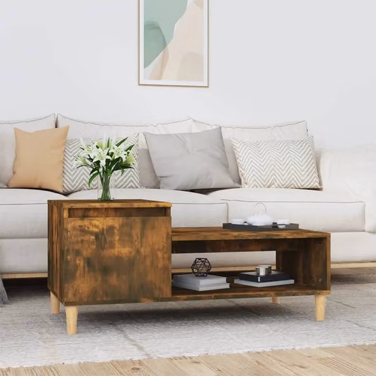 vidaXL Tavolino in rovere affumicato 100x50x45 cm materiale a base di legno - Tavolino - Tavolini - Tavolino - Tavolo da divano